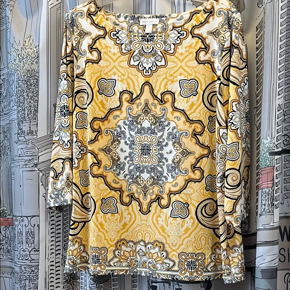 Charter Club Gold and Black Boxy 3/4 Sleeve Blouse